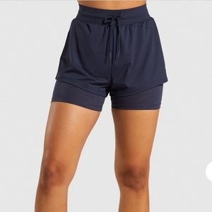 Gymshark Hi Rise Lustre 2 in 1 Shorts Navy Blue S